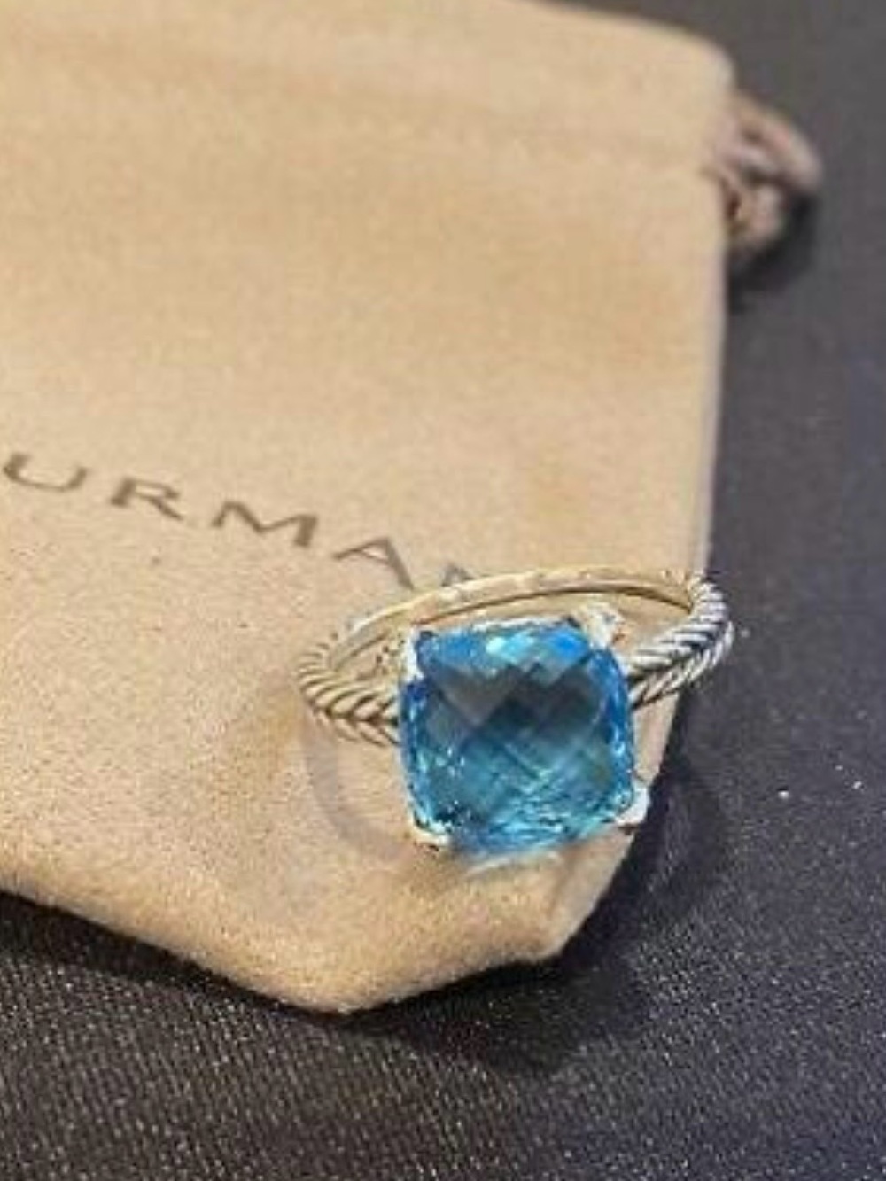 David Yurman DY 11mm Blue Topaz Sterling Cable Ring